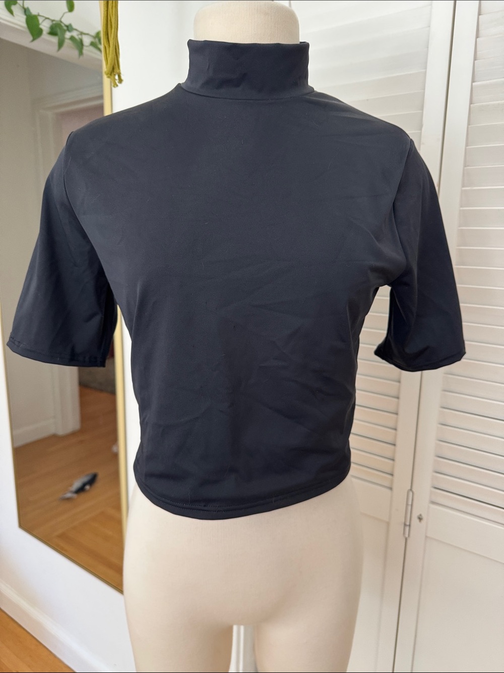 Black Mock Neck Short Sleeve Top